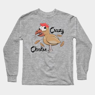 Crazy Shocked Farm Chicken Funny Cartoon White Long Sleeve T-Shirt